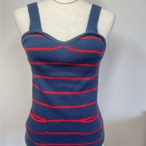 Vintage 1960s Blue and Red Striped Knit Tank Top
